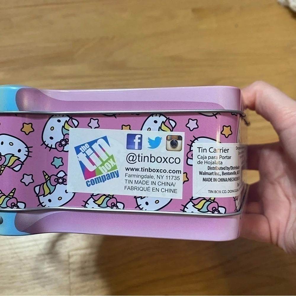 Hello Kitty Unicorn Cupcake Rainbow Tin Metal Storage Container NEW